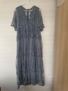 PinkBlush Blue Lace Maxi Dress Boho Fairy Whimsical Baby Shower XL